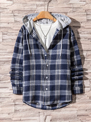 Men's Retro Plaid Shirt Jacket Hooded
