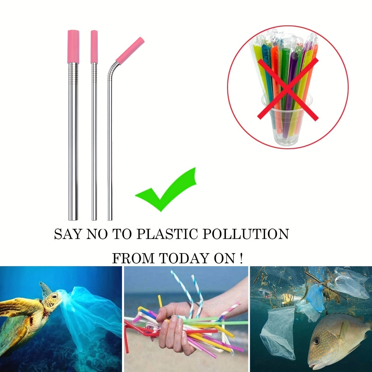 Stainless Steel Straws Set With Brush Tips And Bag