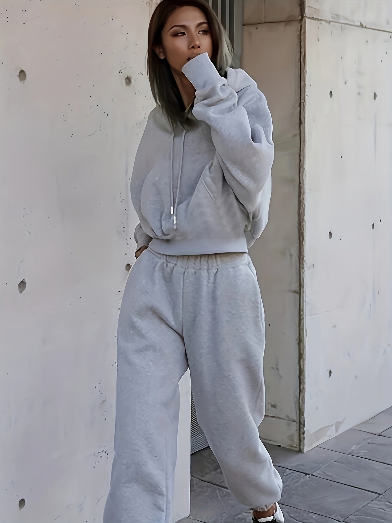 2pcs Oversized Hooded Sweatshirts & Sweatpants Set Women's Clothing