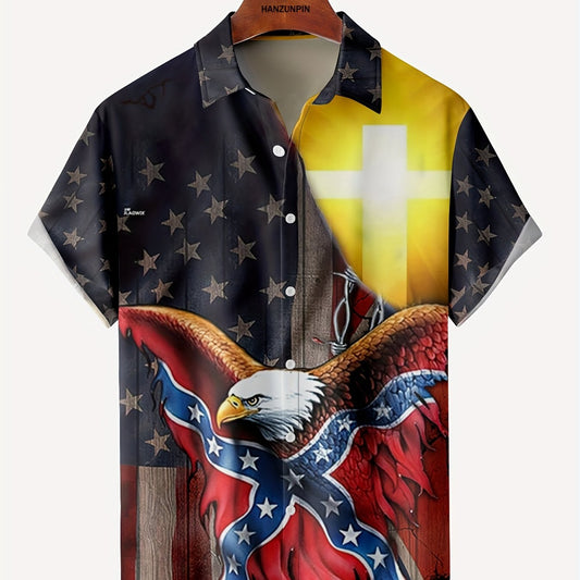American Flag & Eagle Print Button Up Shirt