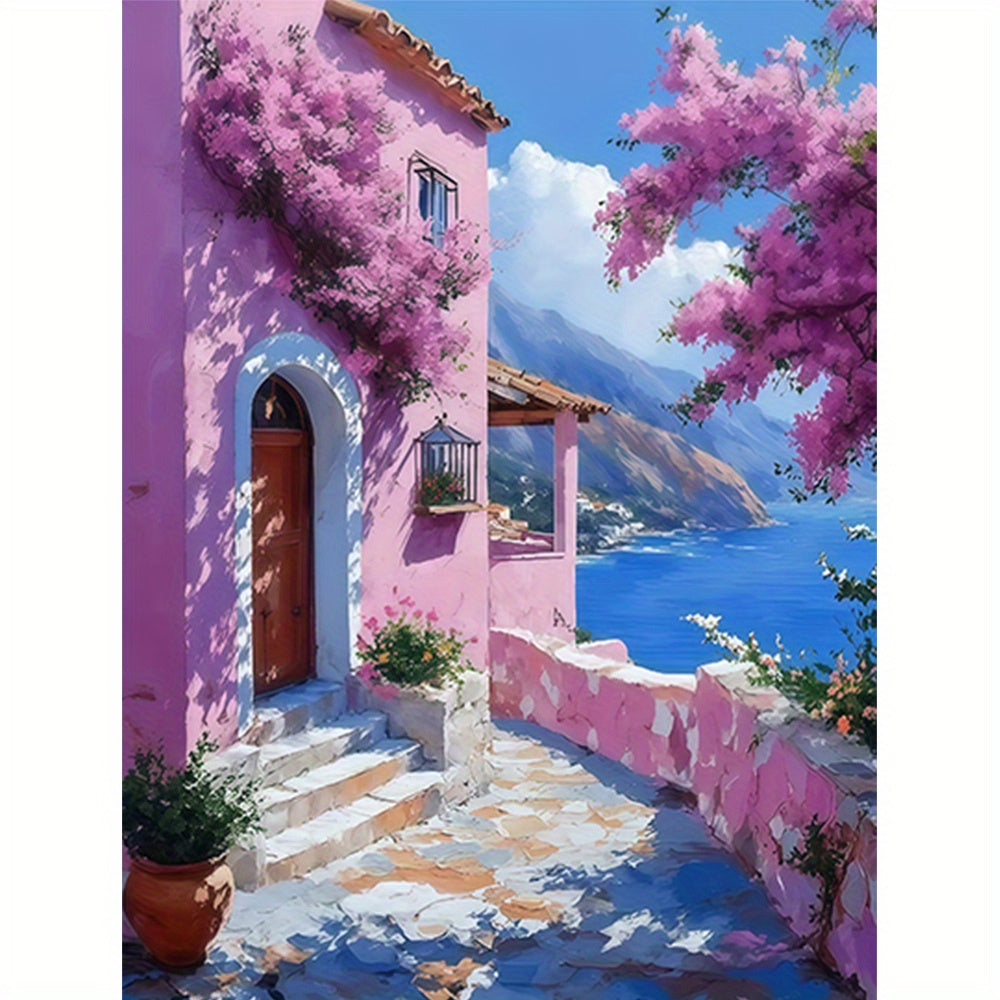 Coastal Loft 40 64x50 Frameless Acrylic Painting Kit Pink House Sea View