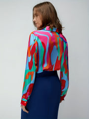  Blouse Women's Plus Contrast Button Up Long Sleeve