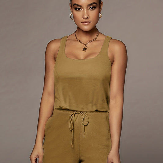 Casual Drawstring Waist Romper Jumpsuit