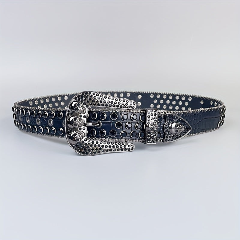 Y2K Skull PU Belt & Rhinestone Bracelet Set