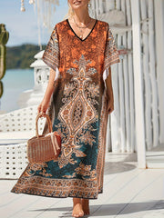  Boho Kaftan Dress Women's Plus Colorblock Floral Print Maxi
