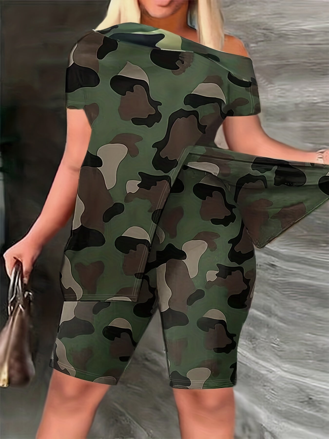 Plaid Print Two Piece Set Split Tops & High Waist Shorts Outfit