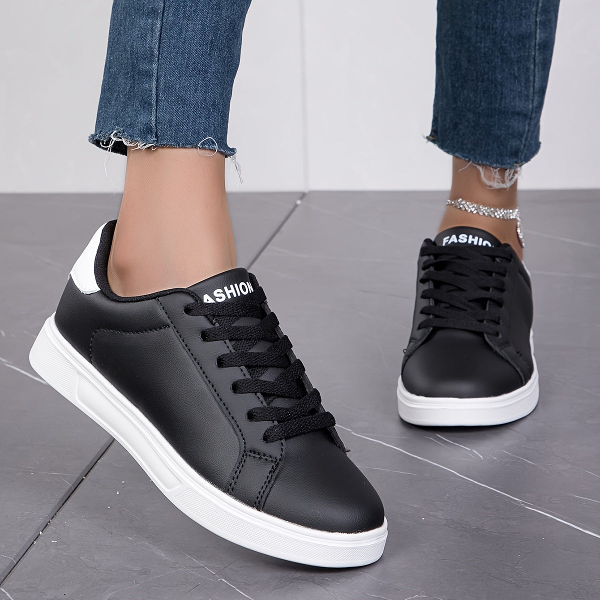 Faux Leather Soft Bottom Skate Shoes Non Slip Preppy School Sneakers