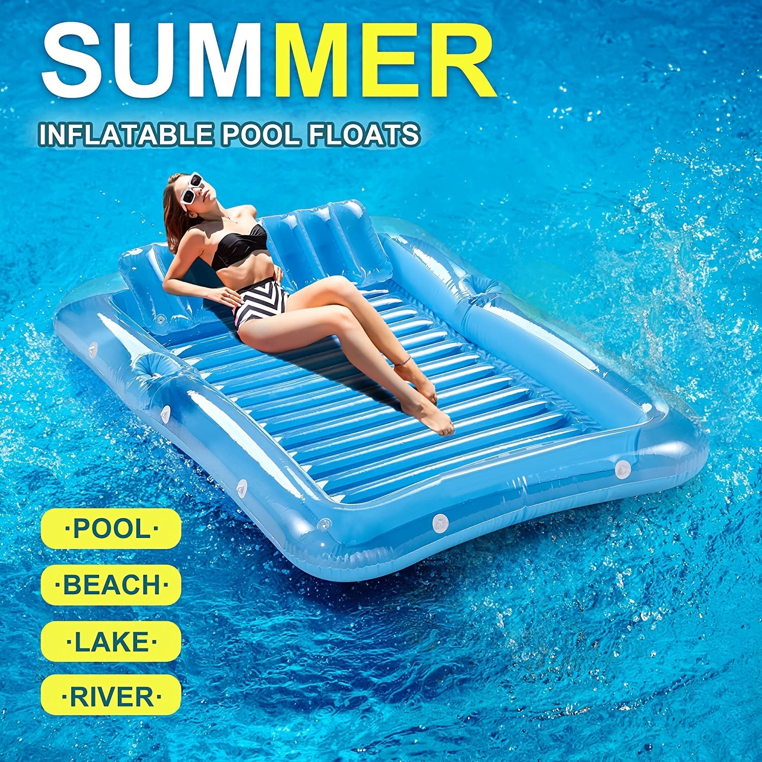 PVC Inflatable Floating Bed Swimming Pool Lounge Chair With Pillow