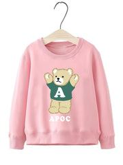 Bear Pattern Round Neck Sweatshirt For Girls Long Sleeve Top Pullovers