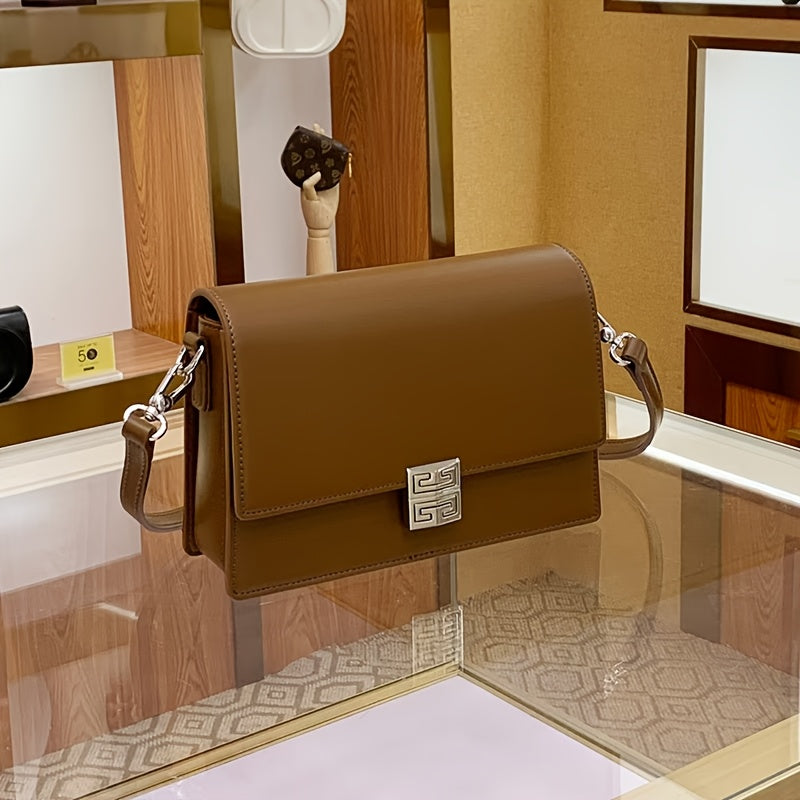 Women's Retro Box Shoulder Bag Geometric Pattern Light Brown Crossbody Purse