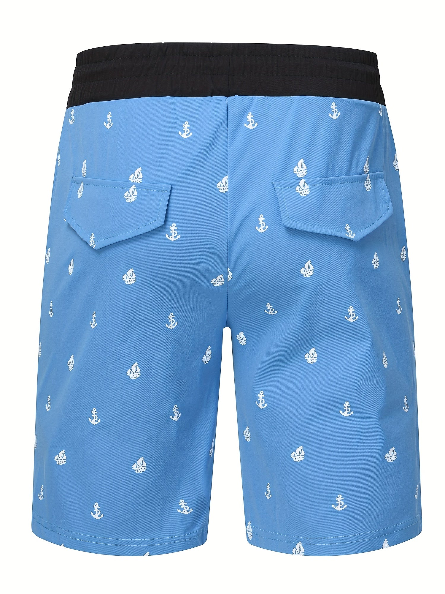 Anchor Print Active Shorts Men's Casual Stretch Pocket Shorts