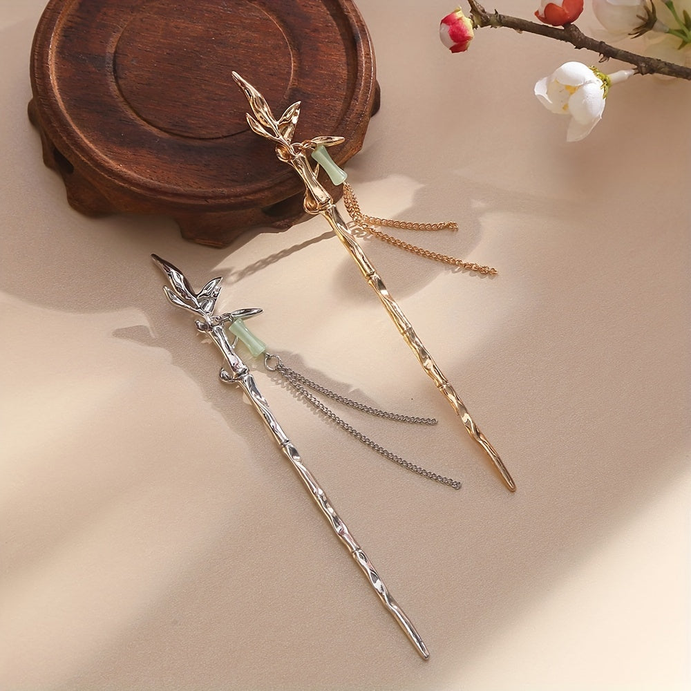 Bamboo Shaped Hair Stick With Chain Tassel Chinese Style Hair Pin