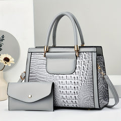 Crocodile Pattern Tote Bag Shoulder Crossbody Zipper Closure Versatile Style