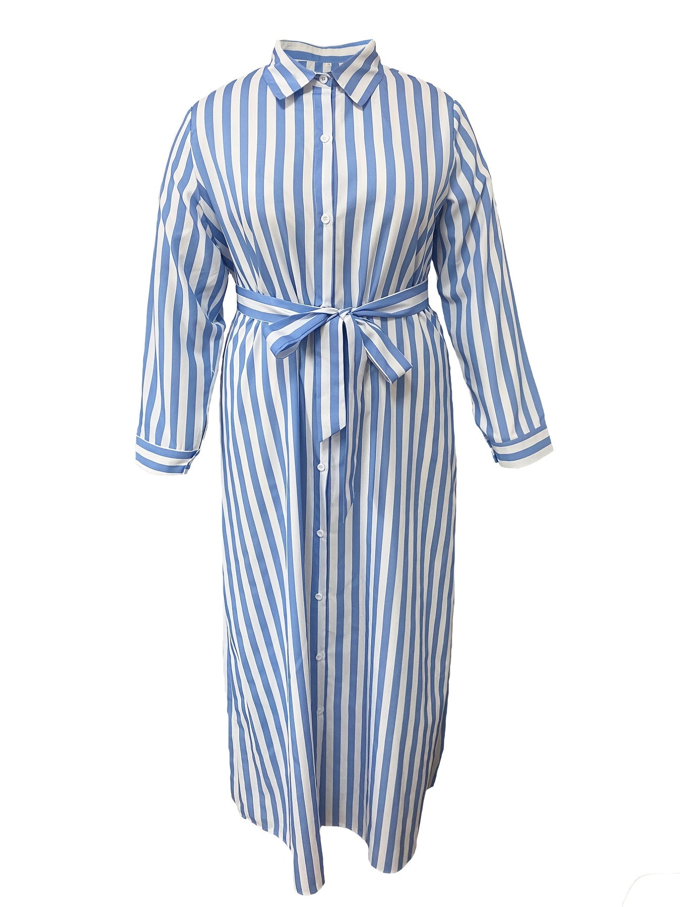  Women's Striped 3/4 Sleeve Button Up Maxi Shirt Dress