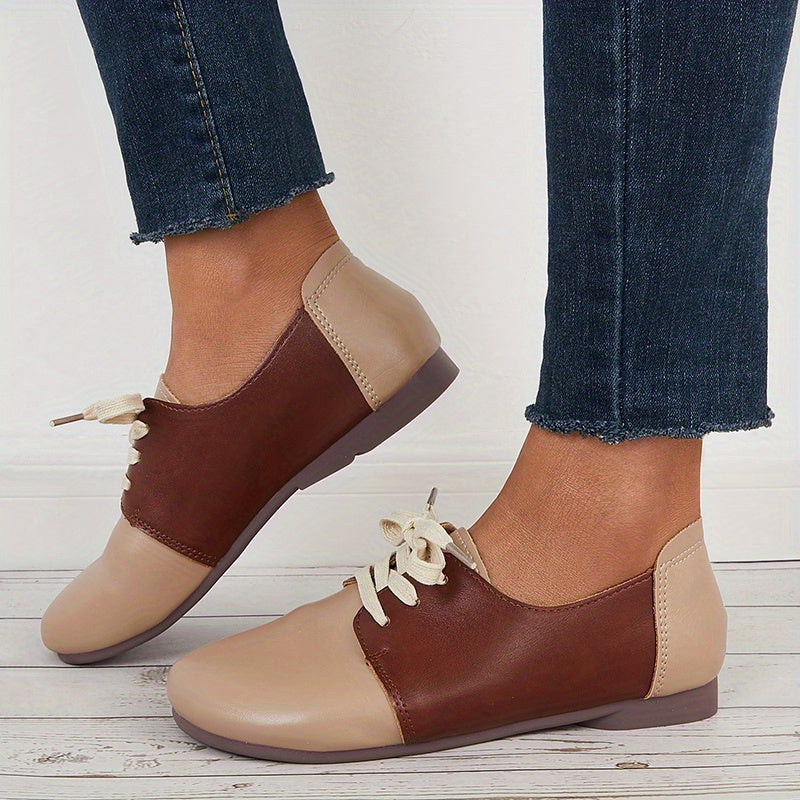 Women's Colorblock Lace Up Flat Shoes Round Toe Casual Loafers
