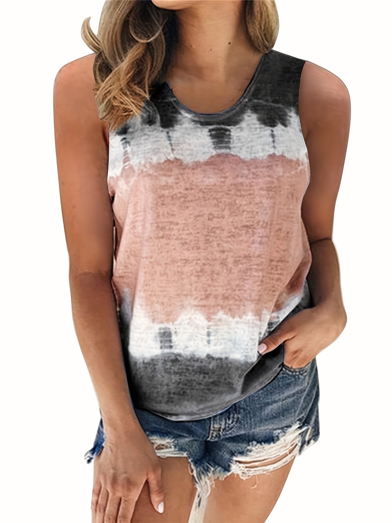  Tie Dye Round Neck Tank Top