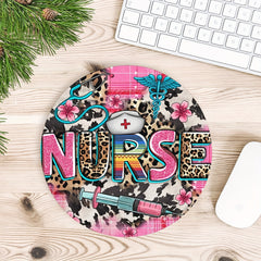 Pink Nurse Life Round Mouse Pad Non Slip Rubber Base 7.87in