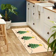 Christmas Tree Print Kitchen Rug Waterproof Non Slip Indoor Carpet