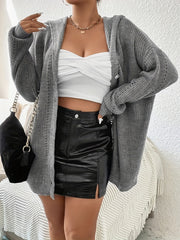  Solid Hollow Out Hoodie Cardigan