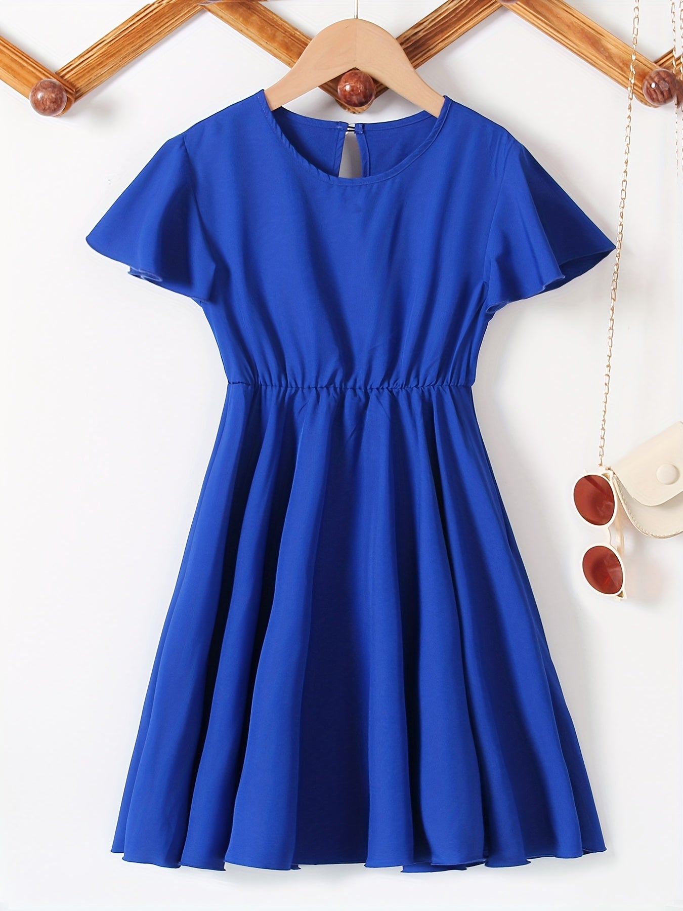 Girl's Ruffle Sleeve A Line Swing Flared Skater Party Dress