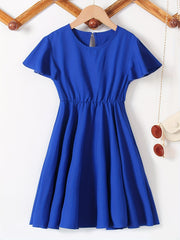 Girl's Ruffle Sleeve A Line Swing Flared Skater Party Dress