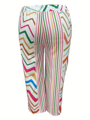  Stripe & Chevron Print High Rise Straight Leg Trousers
