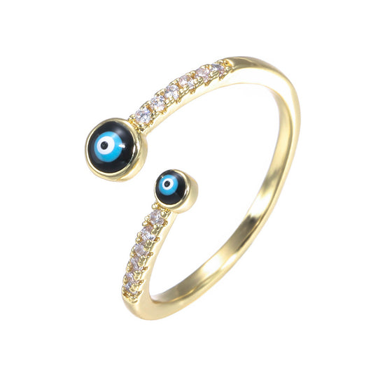 Vintage Copper Zircon Enamel Drip Ring Devil's Eye Open Ring