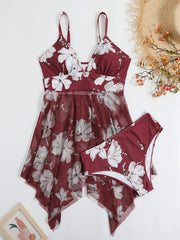 Floral Print Mesh Bikini Set Women's Plus High Stretch Swimsuit
