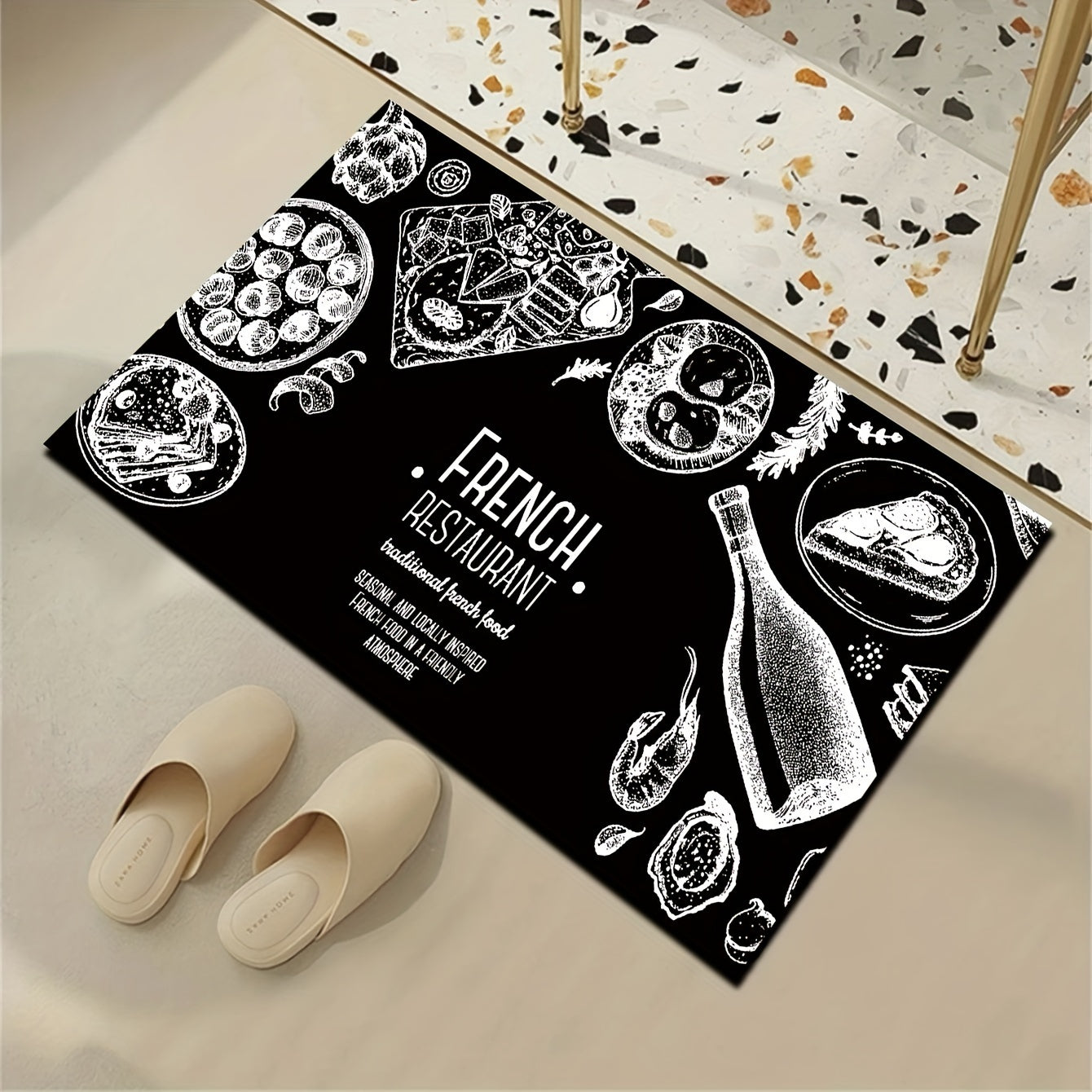 Food Pattern Kitchen Mat Machine Washable Area Rug Polyester Material Carpet