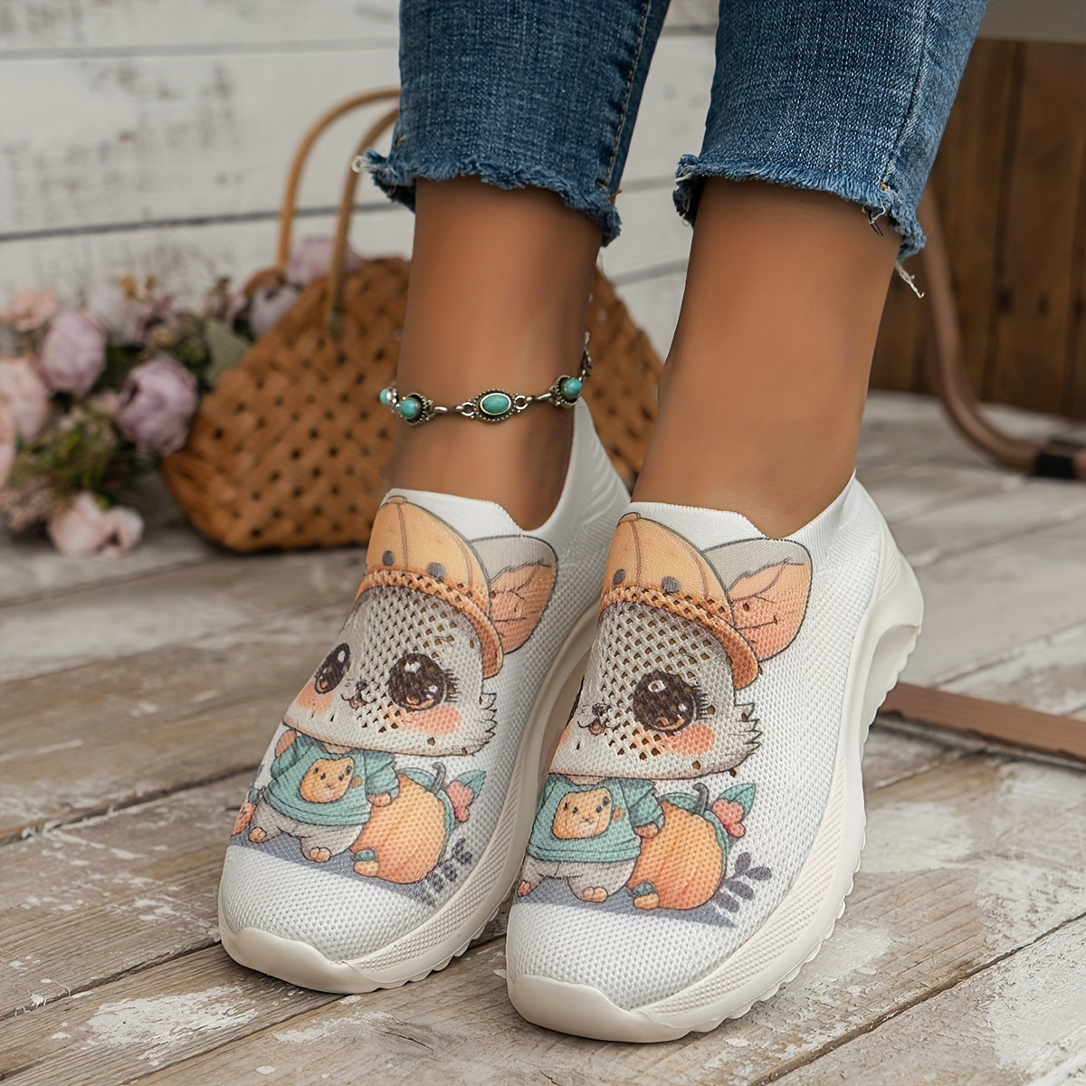 Cartoon Print Heighten Running Shoes Shock Absorption Non Slip Sneakers
