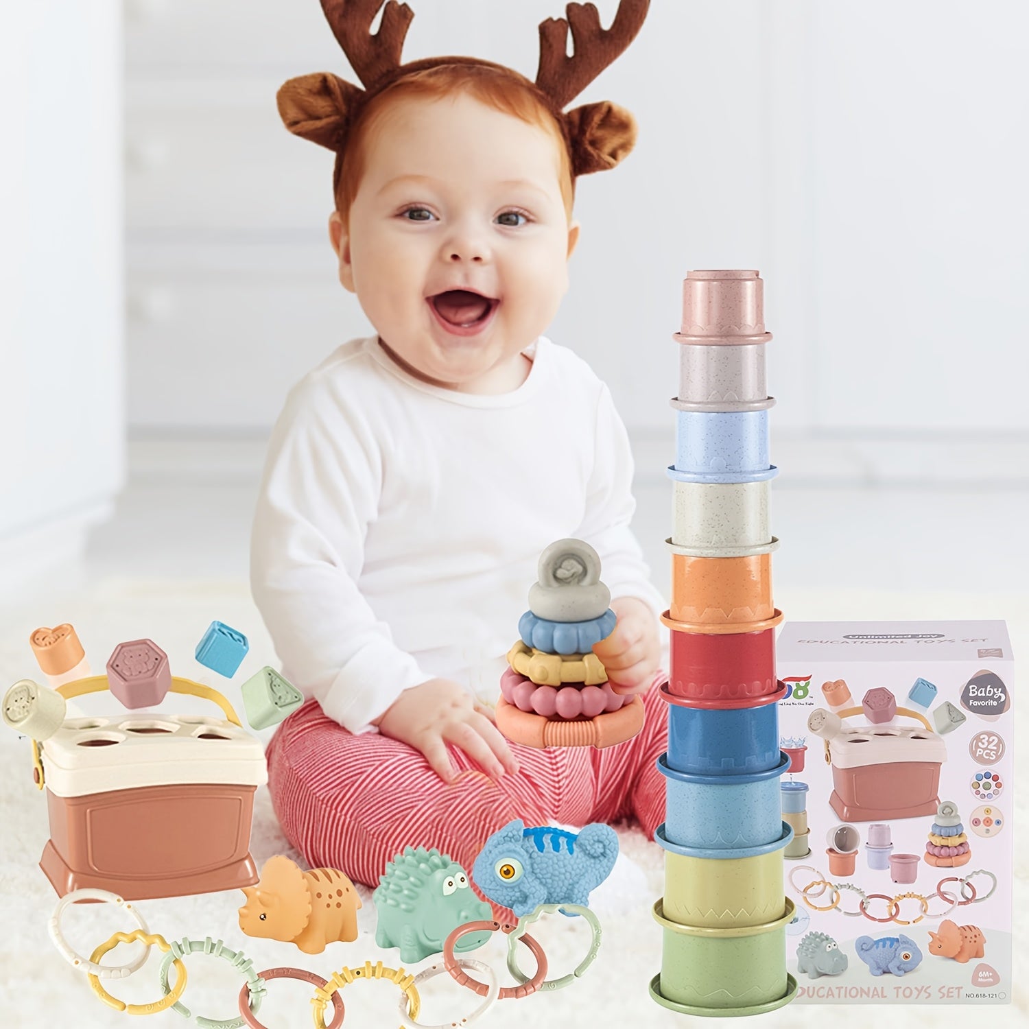 Baby Stacking Cups Shape Sorters Set Animals Toys