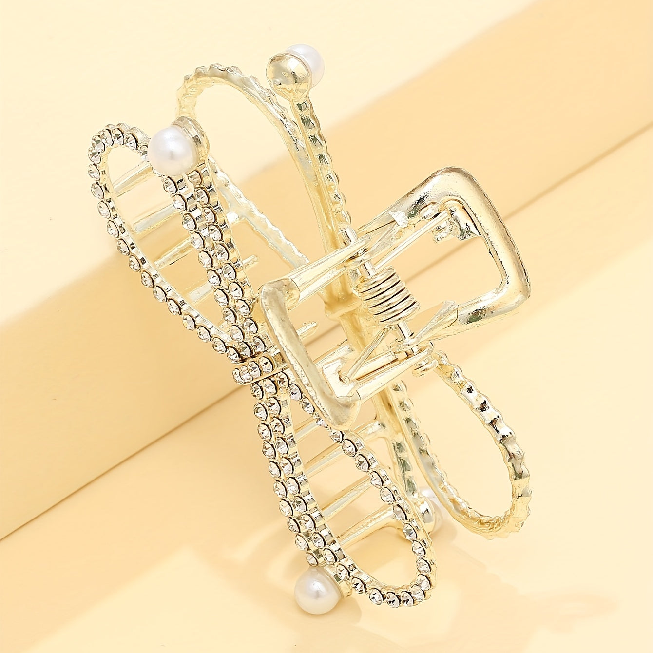 Rhinestone Hair Claw with Faux Pearl Large Shark Claw Jewelry for Women
