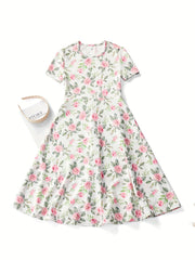 Girls' Pink Floral Princess Dress For Party