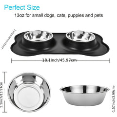 Stainless Steel Double Dog Bowl with No Spill Silicone Mat