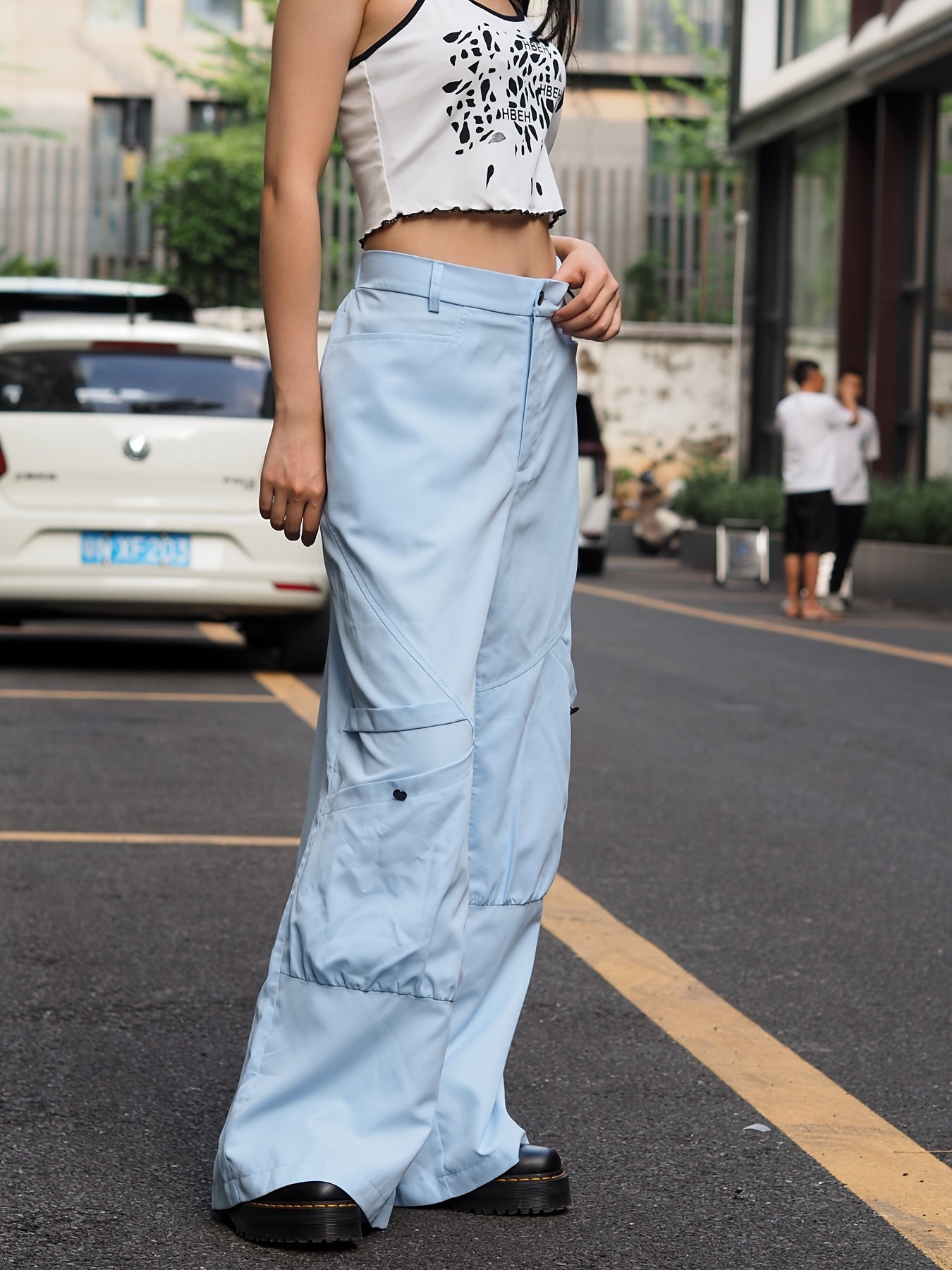 Women's Plus Solid High Rise Baggy Pants With Pockets