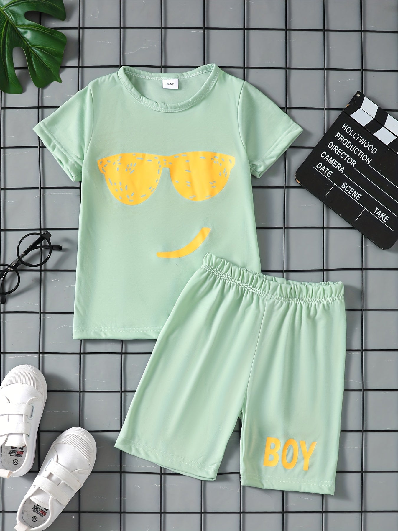 Boys Smile Print Tee Matching Shorts Summer