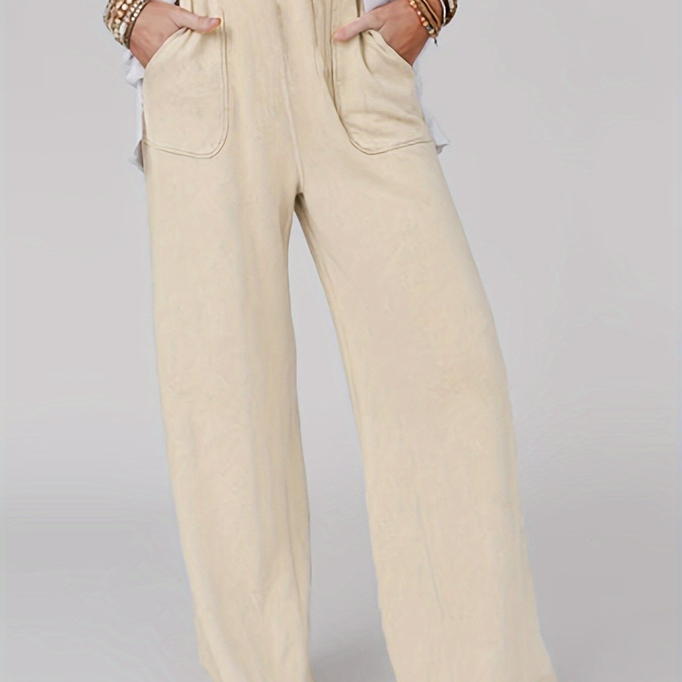  Solid Loose Trousers With Pockets