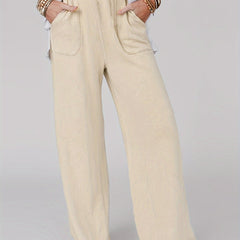  Solid Loose Trousers With Pockets
