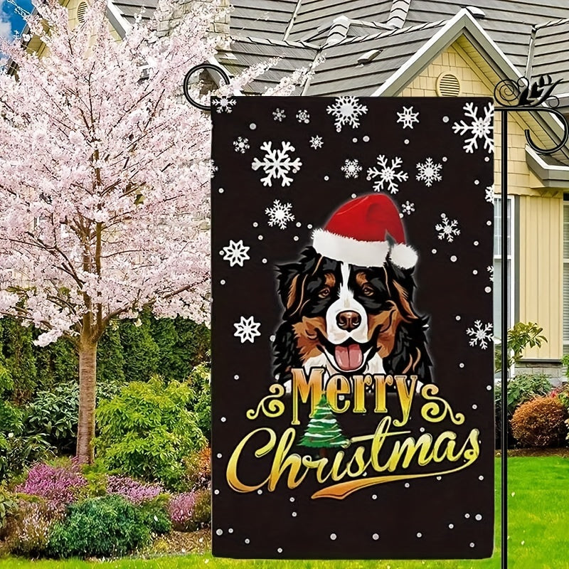 Christmas Garden Flag Mountain Dog Santa Hat Pattern 12x18 Holiday Decor