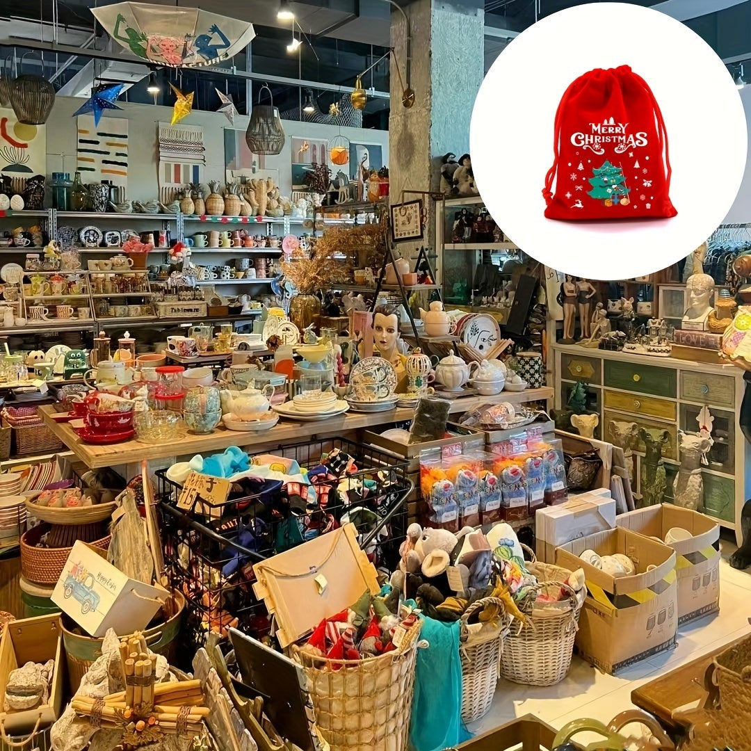 4pcs Christmas Velvet Bags Small Candy Gift Drawstring Pouch Xmas Favor