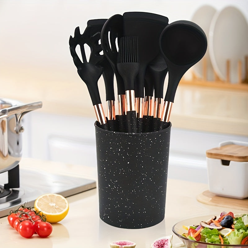 10pcs Silicone Kitchenware Set With Storage Bucket