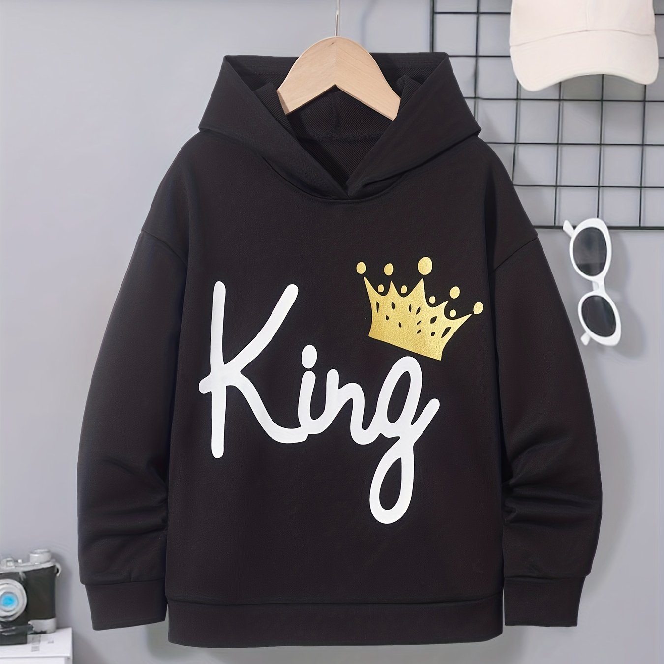 Boys Stylish Crown KING Letter Print Hoodies Fall Kids Sweatshirt