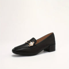 Women's Faux Metal Block Heels Slip On Shoes