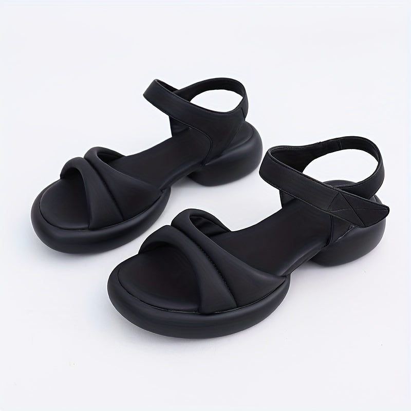 Women's Open Toe Chunky Sandals Hook & Loop Fastener