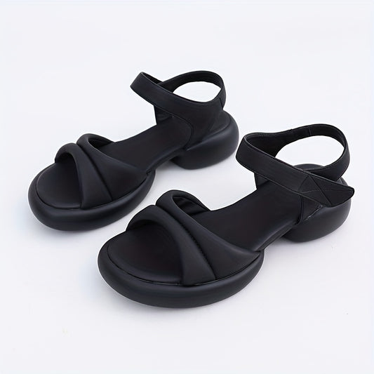 Women's Open Toe Chunky Sandals Hook & Loop Fastener