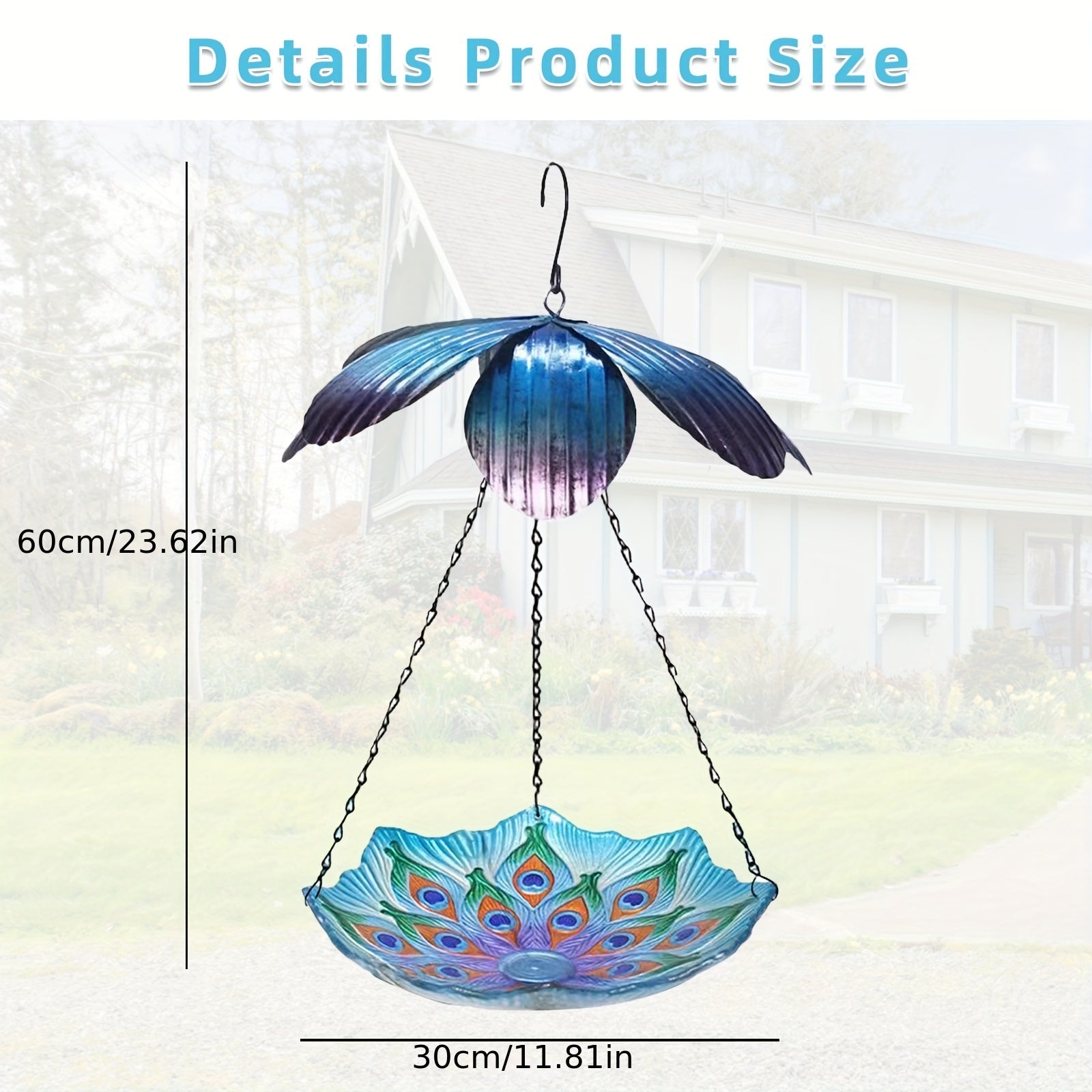 Peacock Feather Hanging Bird Bath Basin Bird Feeder
