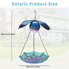 Peacock Feather Hanging Bird Bath Basin Bird Feeder