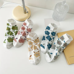 5 Pairs Floral Print Socks Low Cut Ankle Stockings