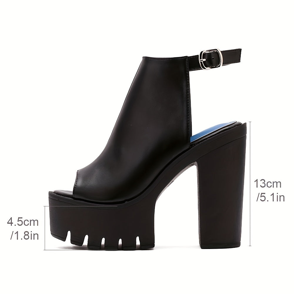 Women's Platform Block High Heels Ankle Buckle Strap Sandals