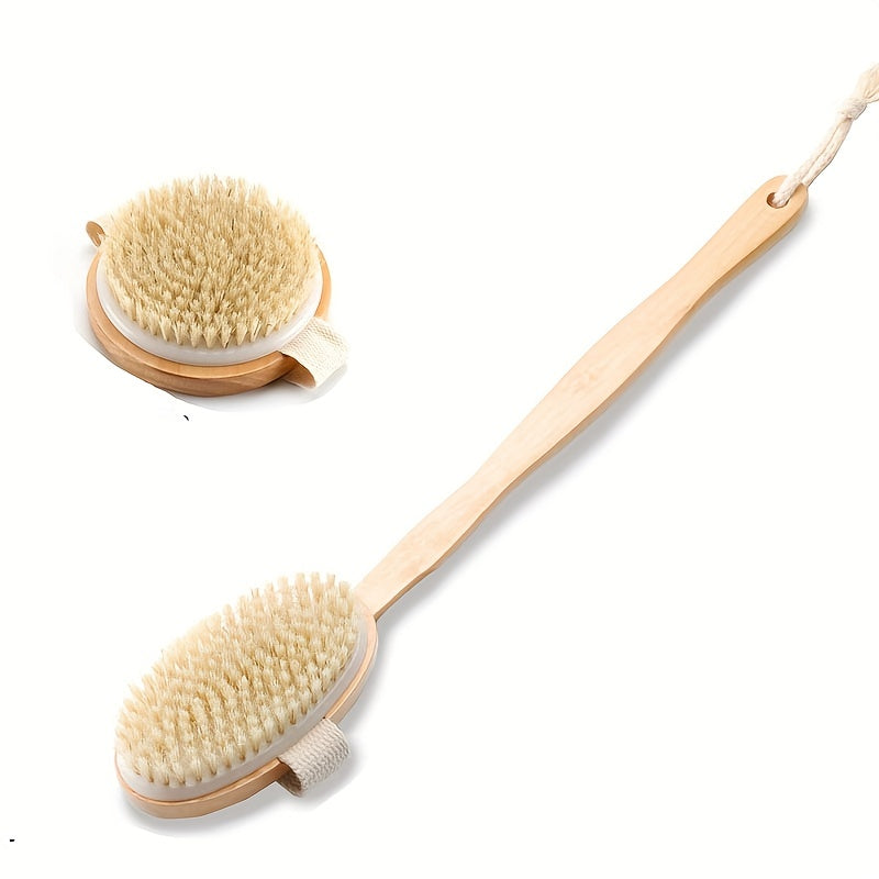 2 PCS Removable Shower Brush Exfoliating Boar Bristle Long Handle Bath Sponge